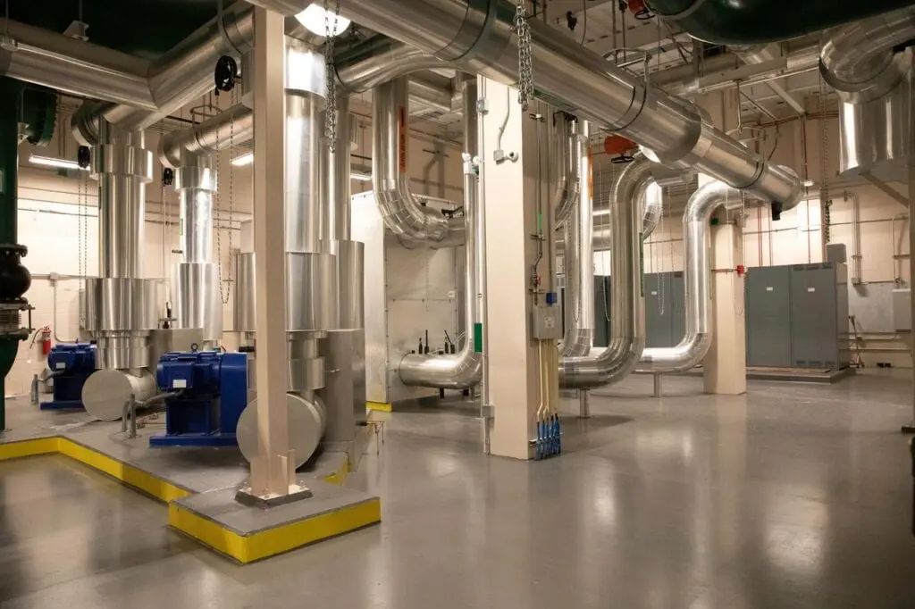 A closeup shot of the cooling facility in a building